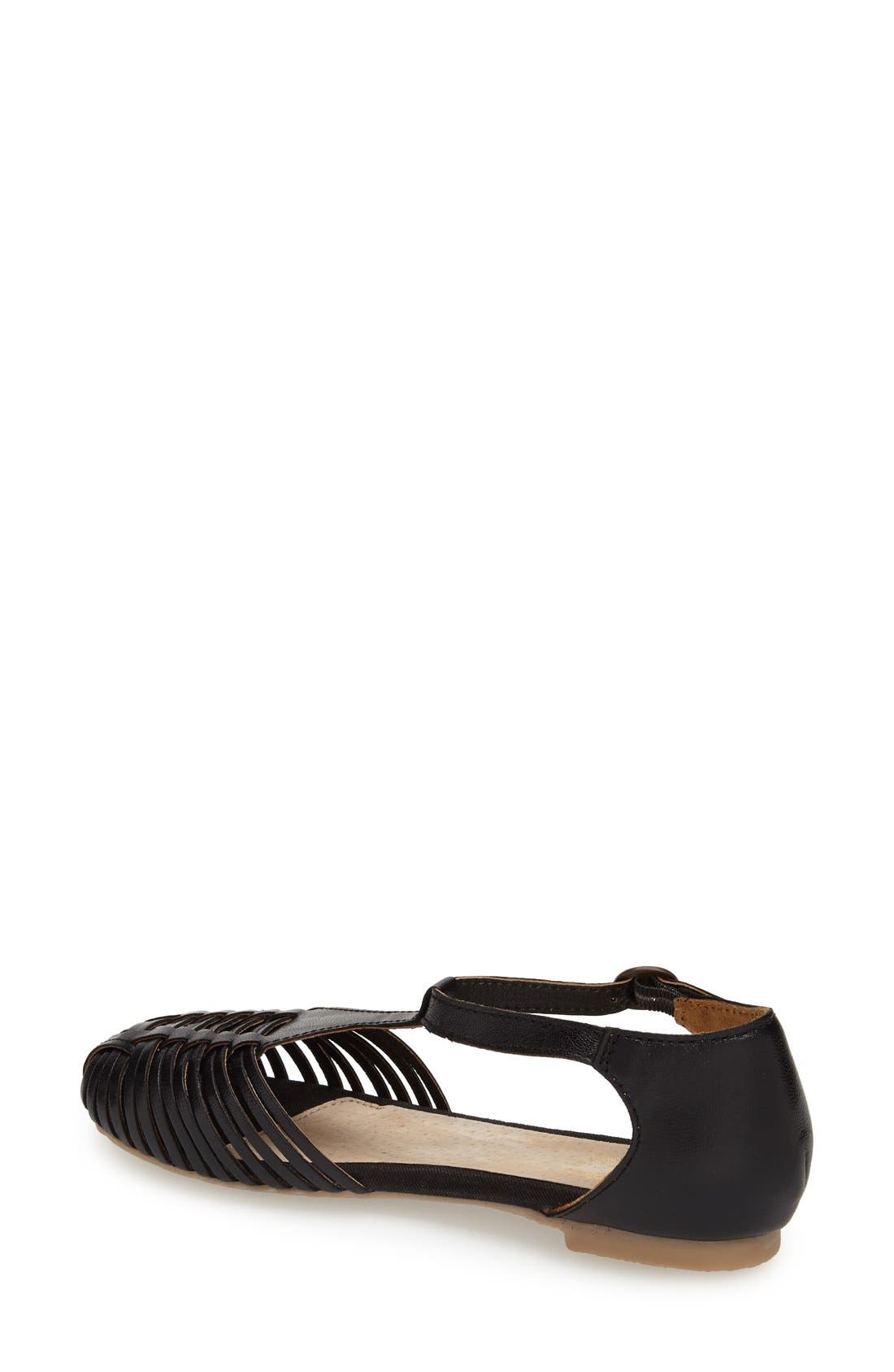 'Into Thin Air' Leather Huarache Flat Sandal, Alternate, color, BLACK