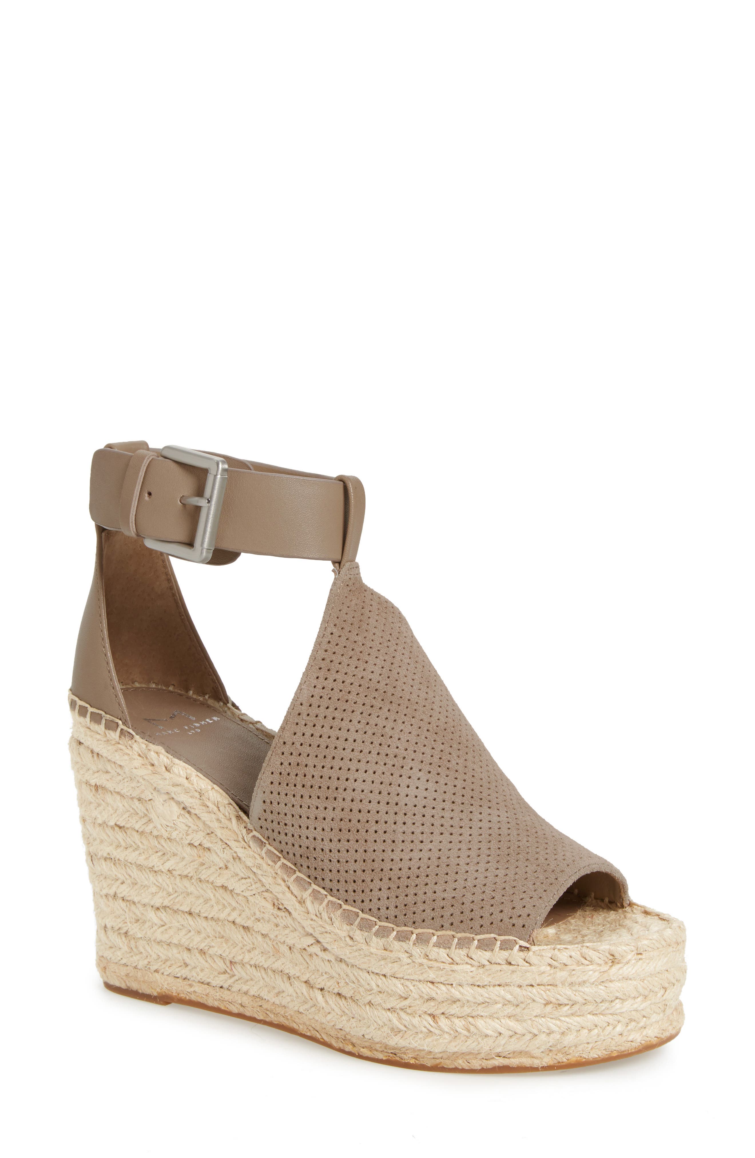 Annie Perforated Espadrille Platform Wedge, Main, color, MUSHROOM SUEDE