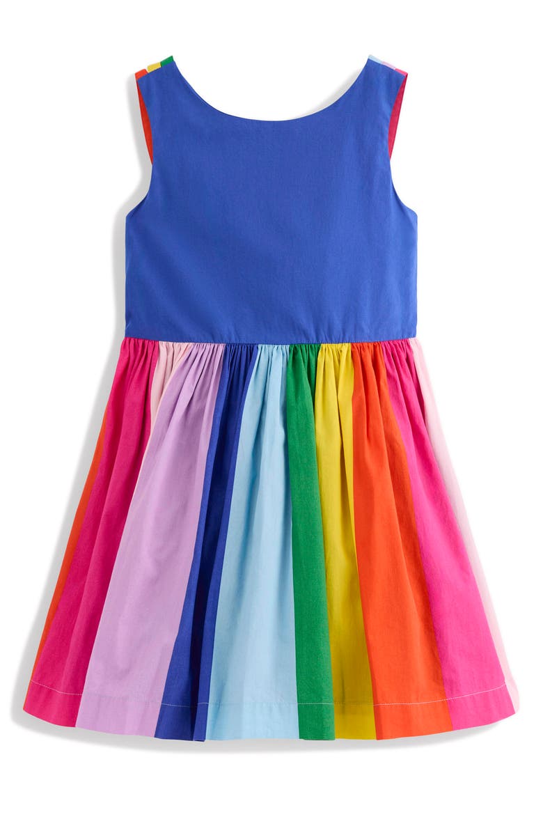 Mini Boden Kids' Rainbow Stripe Cotton Strap Back Dress, Main, color, Sapphire Blue Rainbow