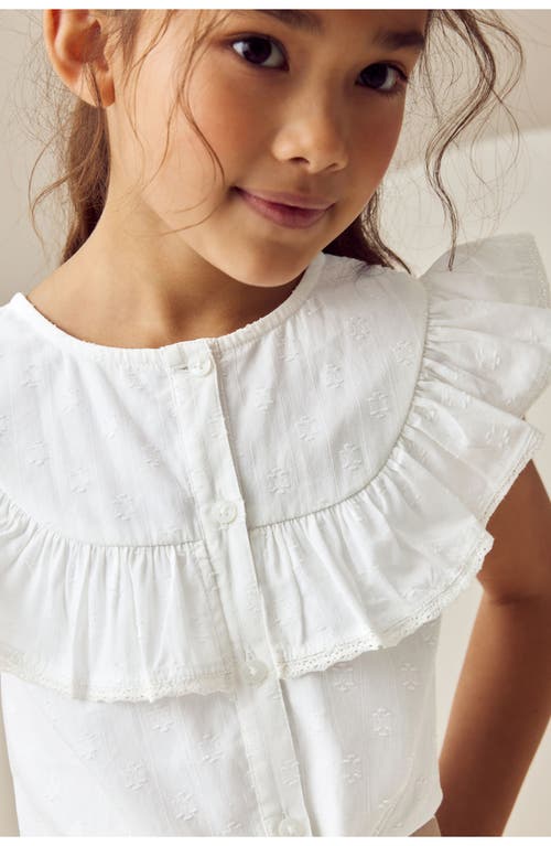 Next Kids' Cotton Ruffled Tie Front Top In White