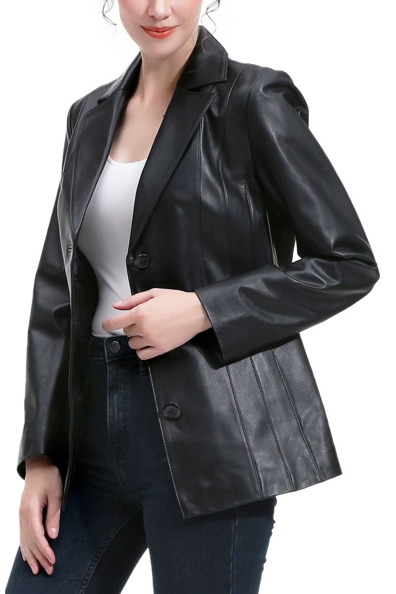Women's Madeline Leather Blazer, Alternate, color, Black