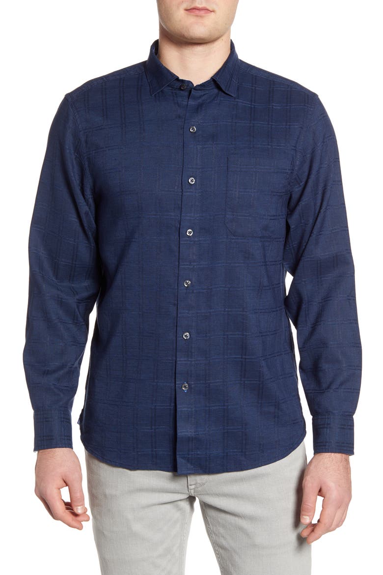 Costa Capri Classic Fit Linen Blend Button-Up Shirt, Main, color, OCEAN DEEP