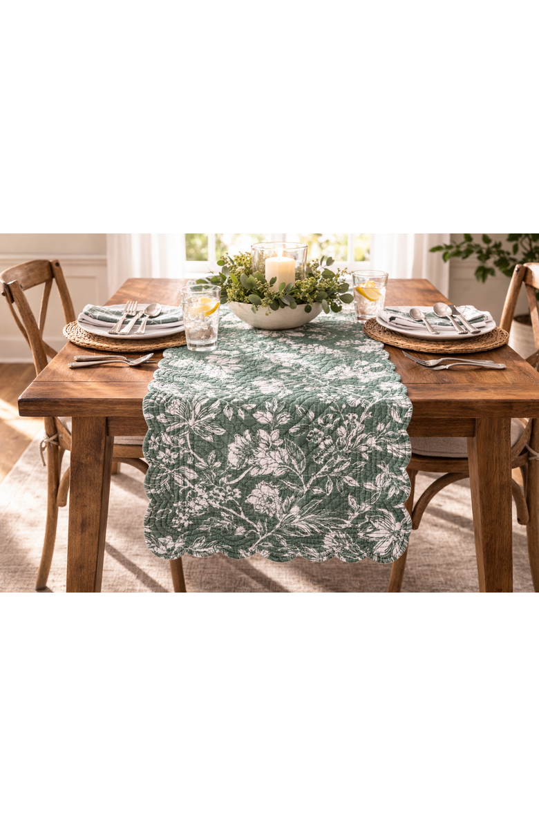 C&F Home Everview Sage Botanical Quilted Table Runner 14" x 51", Alternate, color, White