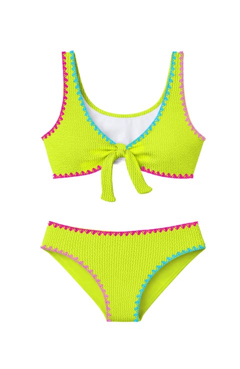 Crinkle Tie Bikini with Embroidered Trim
