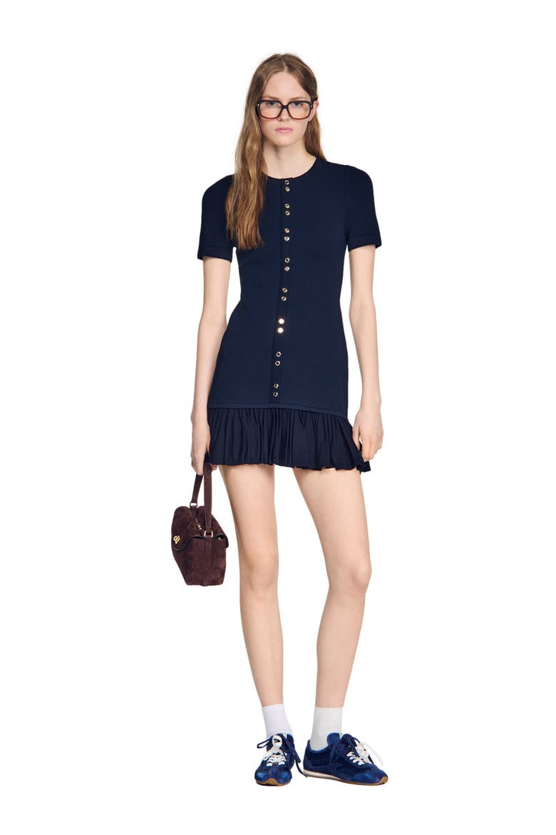 Short knit dress with ruffles, Alternate, color, Midnight blue