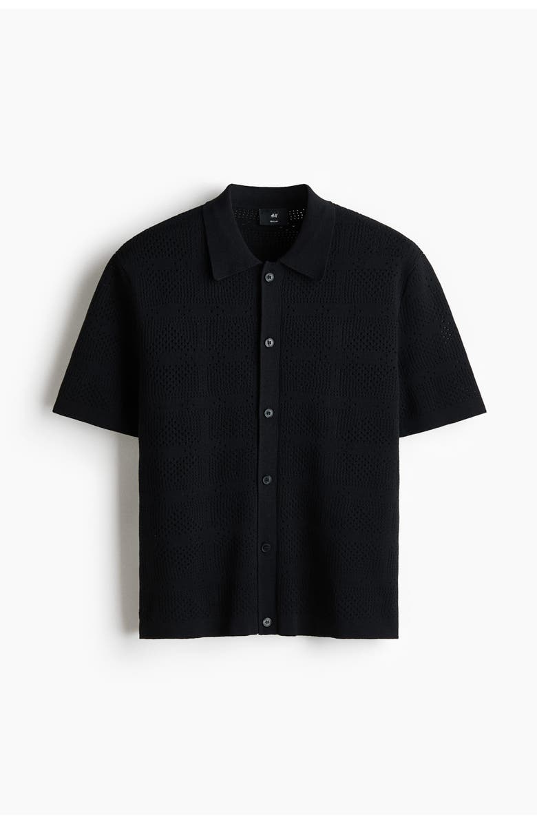 H&M Regular Fit Knitted Shirt, Alternate, color, Black