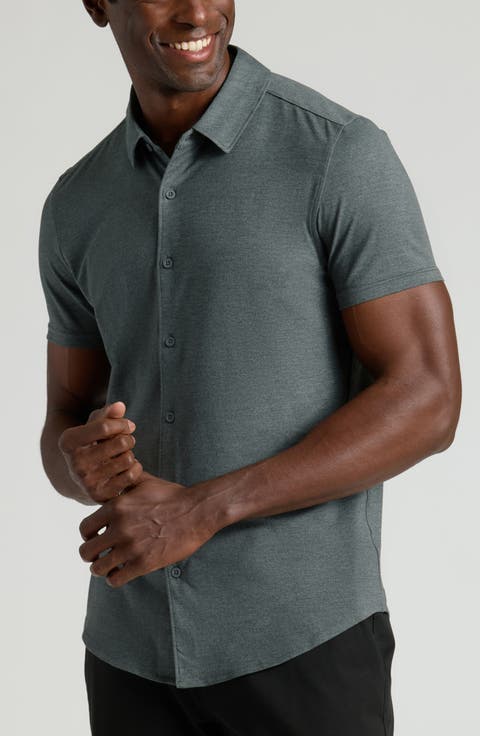 Comfort Knit Short Sleeve Button-Up Shirt