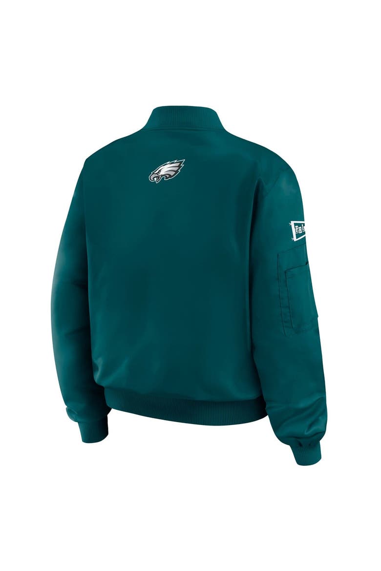Women's WEAR by Erin Andrews Midnight Green Philadelphia Eagles Patch Full-Zip Bomber Jacket, Alternate, color, Green
