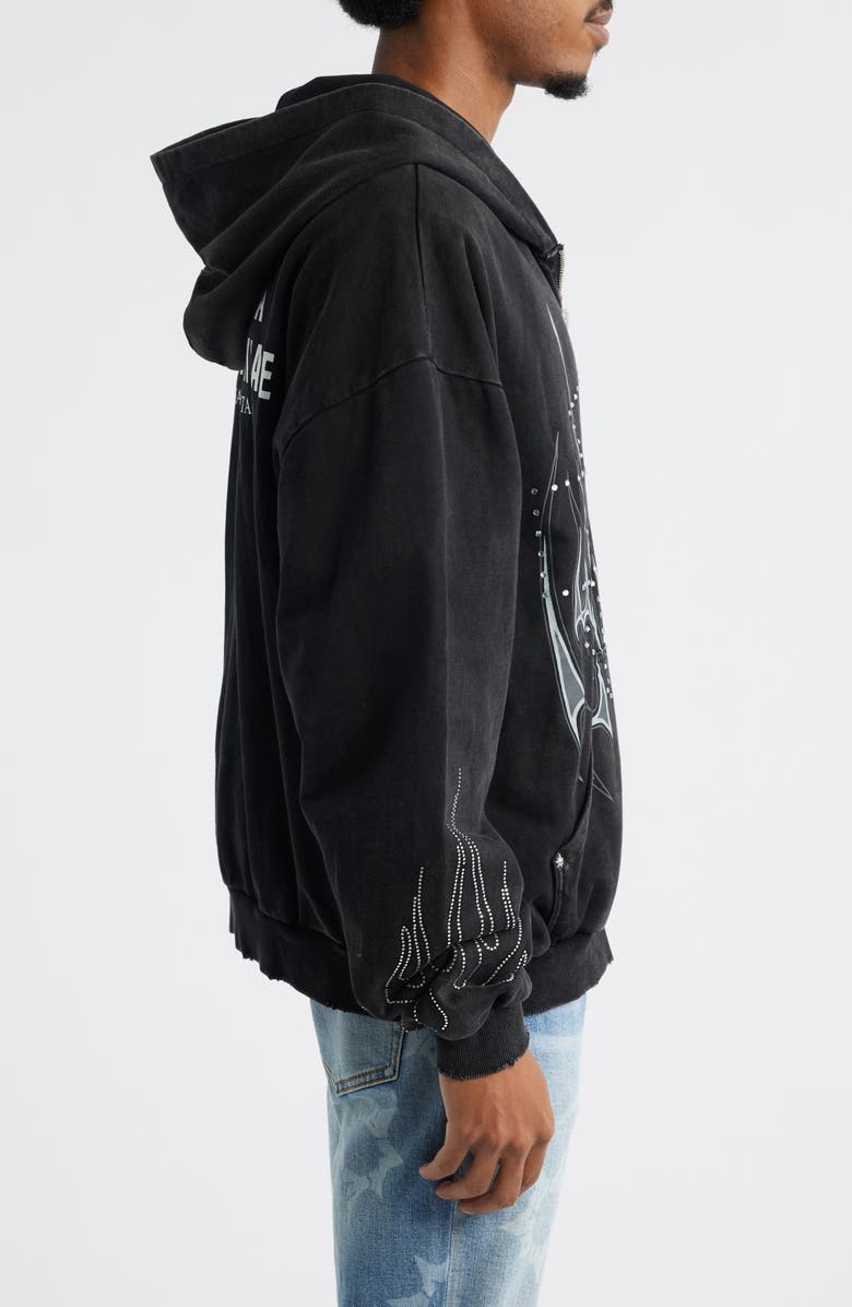 MEMORY LANE Flame Studded Graphic Zip Hoodie, Alternate, color, Black