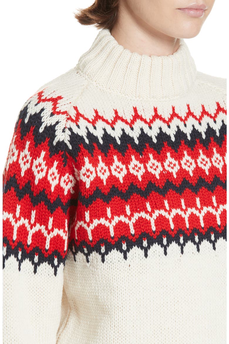 Bansha Fair Isle Merino Wool Sweater, Alternate, color, ECRU/ RED