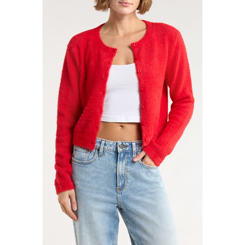 Abound Eyelash Knit Cardigan In Red