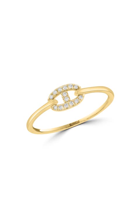 14K Yellow Gold Pavé Diamond Mariner Link Stackable Ring