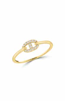 14K Yellow Gold Pavé Diamond Mariner Link Stackable Ring