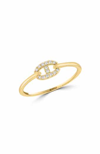 14K Yellow Gold Pavé Diamond Mariner Link Stackable Ring