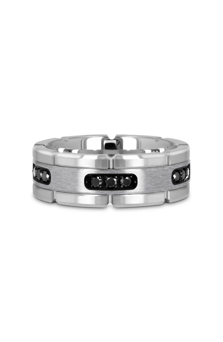 Larson Jewelers Valor Grooved Tungsten Wedding Band With Inlay and Diamonds, Alternate, color, Silver / Black 8Mm