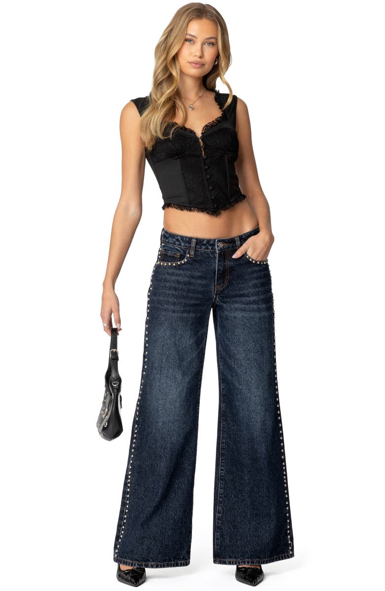 EDIKTED Lacy Corset Crop Top, Alternate, color, Black