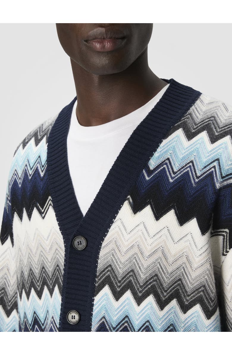 Missoni The Cardigan In Wool And Cotton With Zigzag, Alternate, color, Black & Blue