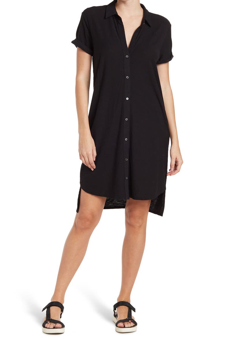 James Perse Short Sleeve High-Low Shirt Dress, Main, color,