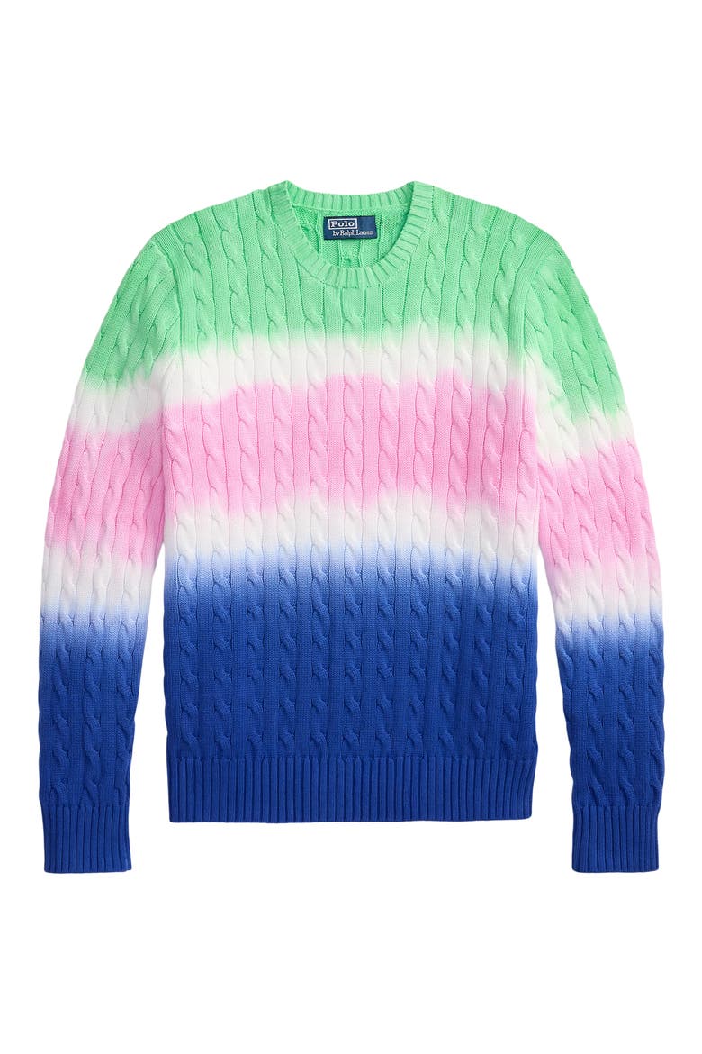 Dip Dye Cable Stitch Cotton Crewneck Sweater, Alternate, color, GREEN MULTI
