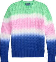 Polo Ralph Lauren Dip Dye Cable Stitch Cotton Crewneck Sweater