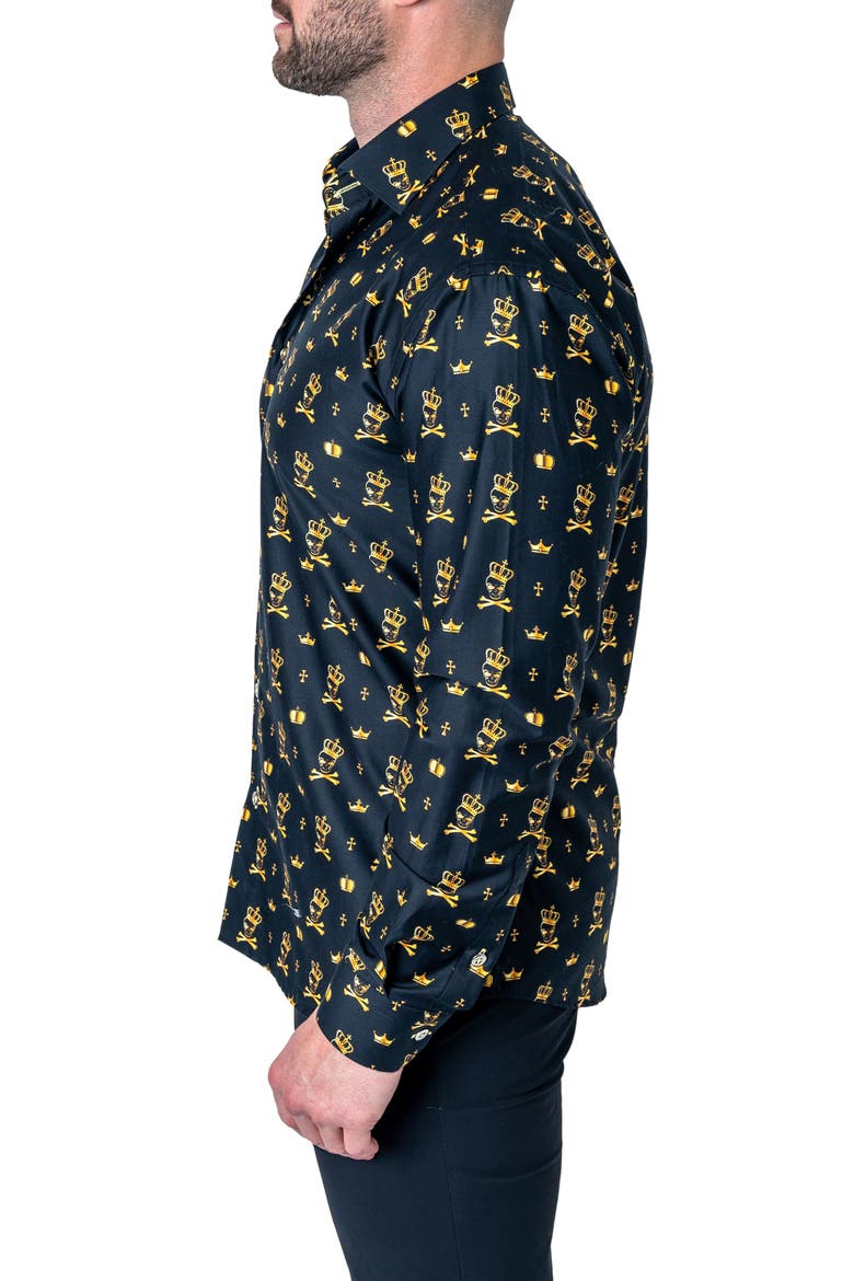 Fibonacci Regular Fit Kingskull Black Button-Up Shirt, Alternate, color, BLACK