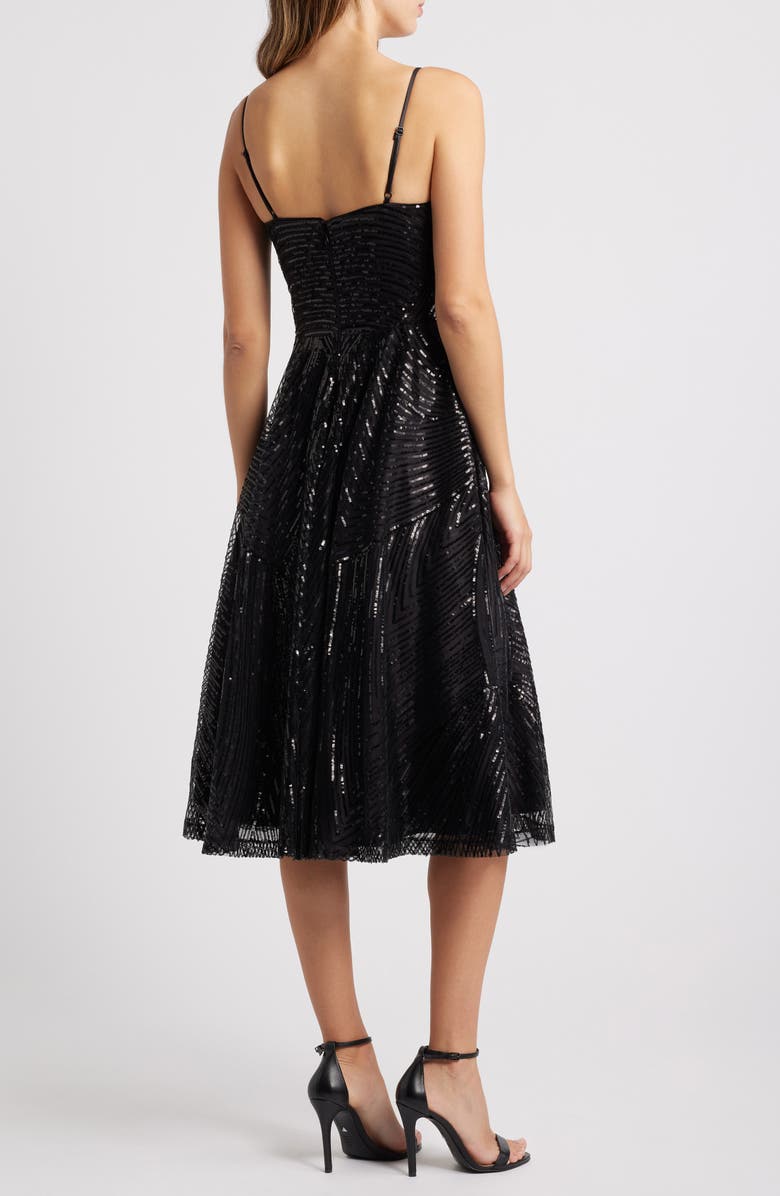 Vince Camuto Deco Sequin Cocktail Midi Dress, Alternate, color, Black