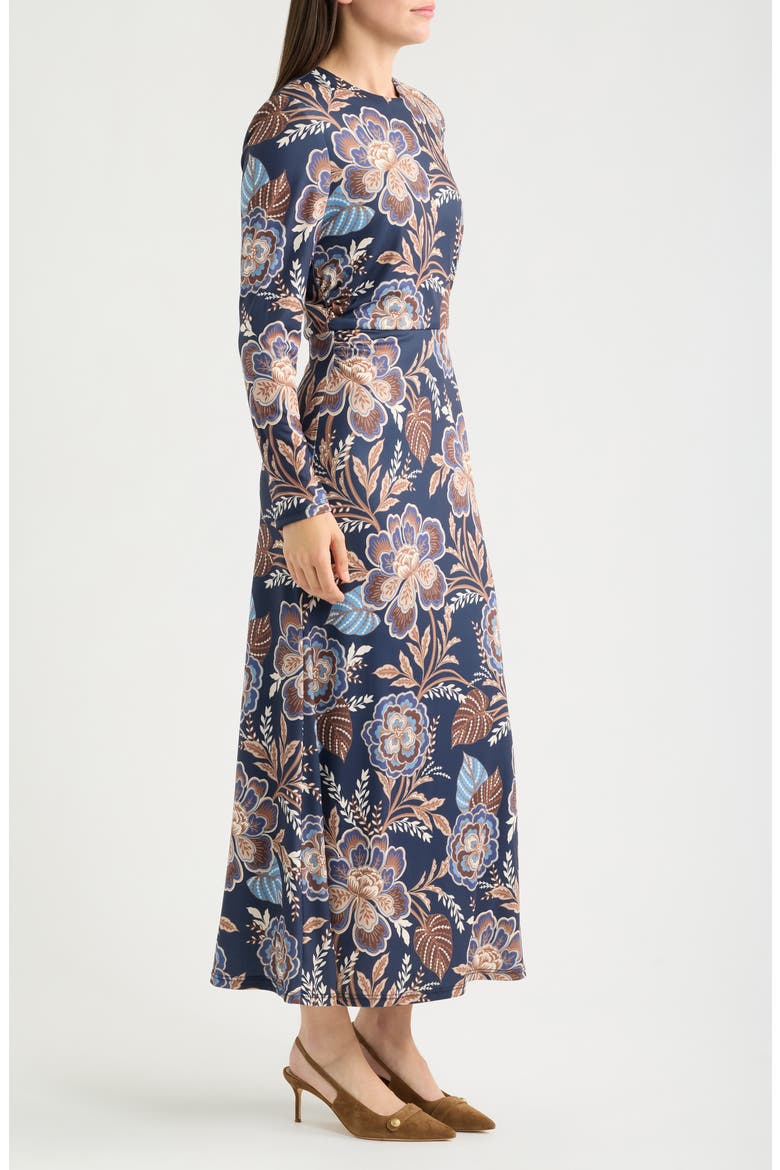 Floral Long Sleeve Velvet Midi Dress, Alternate, color, NAVY MULTI