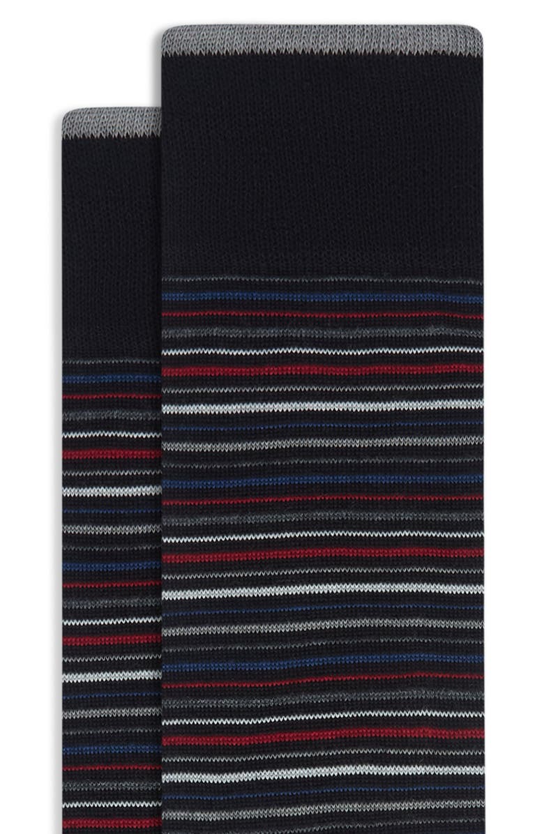 Bugatchi Stripe Cotton Blend Dress Socks, Alternate, color, Black