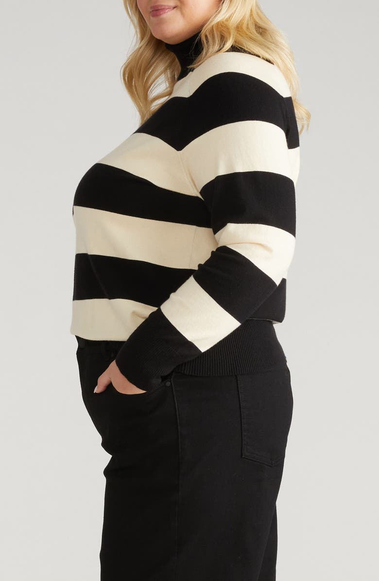Universal Standard Renee Raglan Sleeve Turtleneck Sweater, Alternate, color, Black/ Ecru Wide Stripe