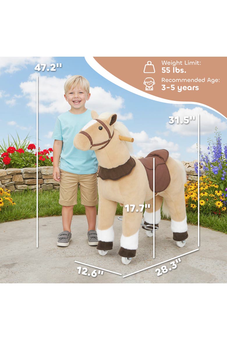 Ride on Horse for Kids Plush Riding Pony Walking Horse Animal with Rolling Wheels for Active Play, Alternate, color, Brown
