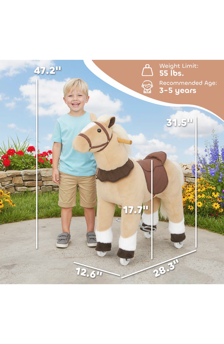 Qaba Ride on Horse for Kids Plush Riding Pony Walking Horse Animal with Rolling Wheels for Active Play, Alternate, color, Brown