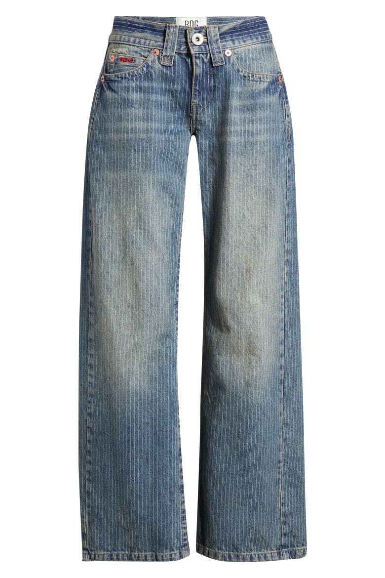Kayla Low-Rise Wide-Leg Pinstripe Jeans, Alternate, color, BLUE