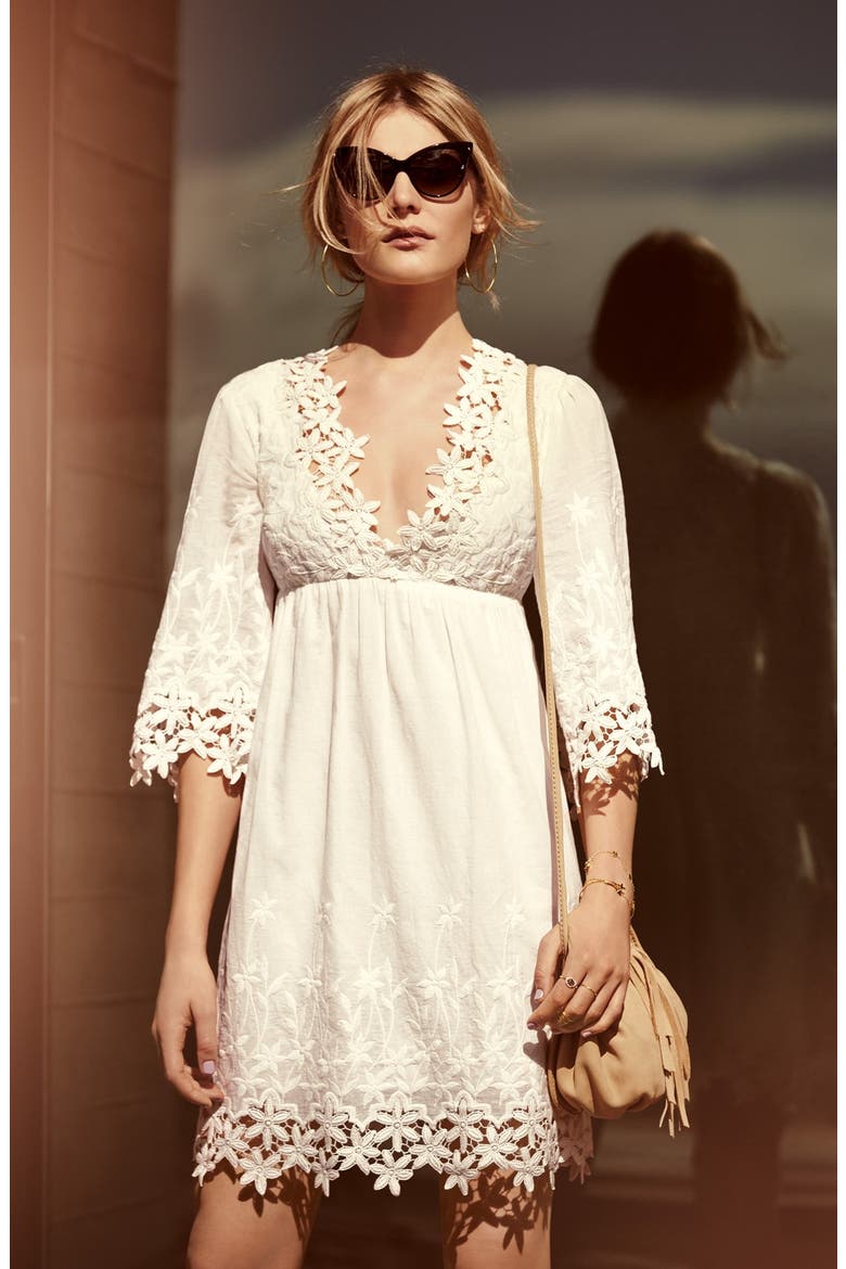Lace Trim Cotton Tunic Dress, Alternate, color, IVORY