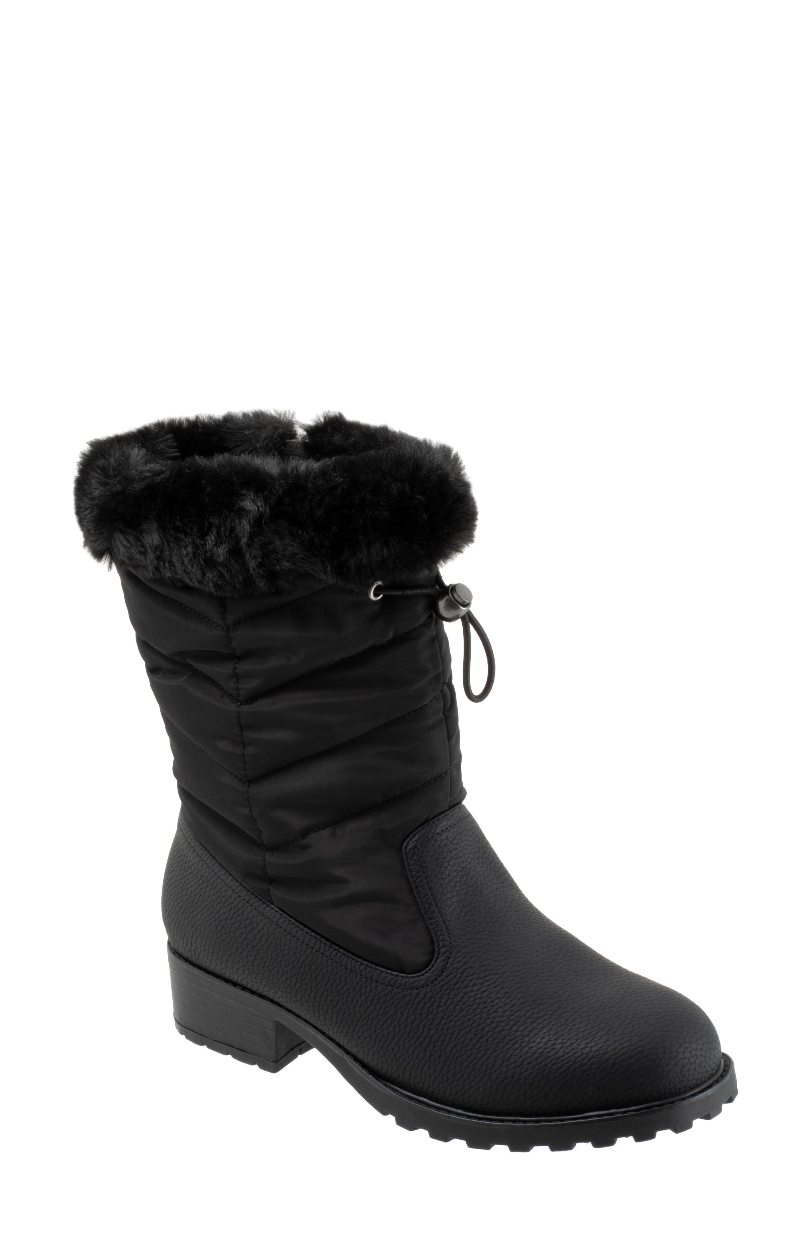 Trotters Bryce Faux Fur Trim Winter Boot, Main, color, Black Tumbled