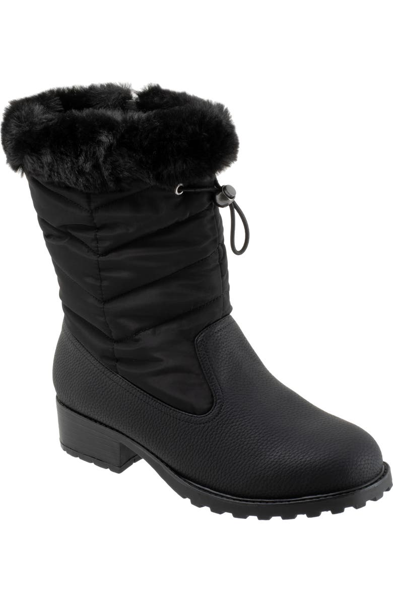 Trotters Bryce Faux Fur Trim Winter Boot, Main, color, Black Tumbled