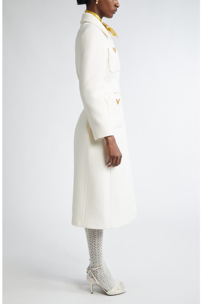 V-Detail Belted Virgin Wool & Silk Drill Coat, Alternate, color, AVORIO