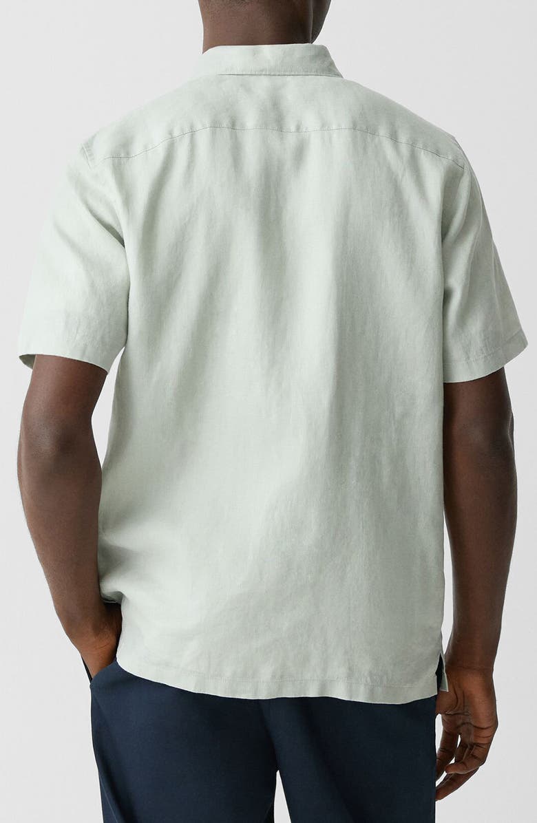 Theory Irving Solid Short Sleeve Linen Button-Up Shirt, Alternate, color, Light Green