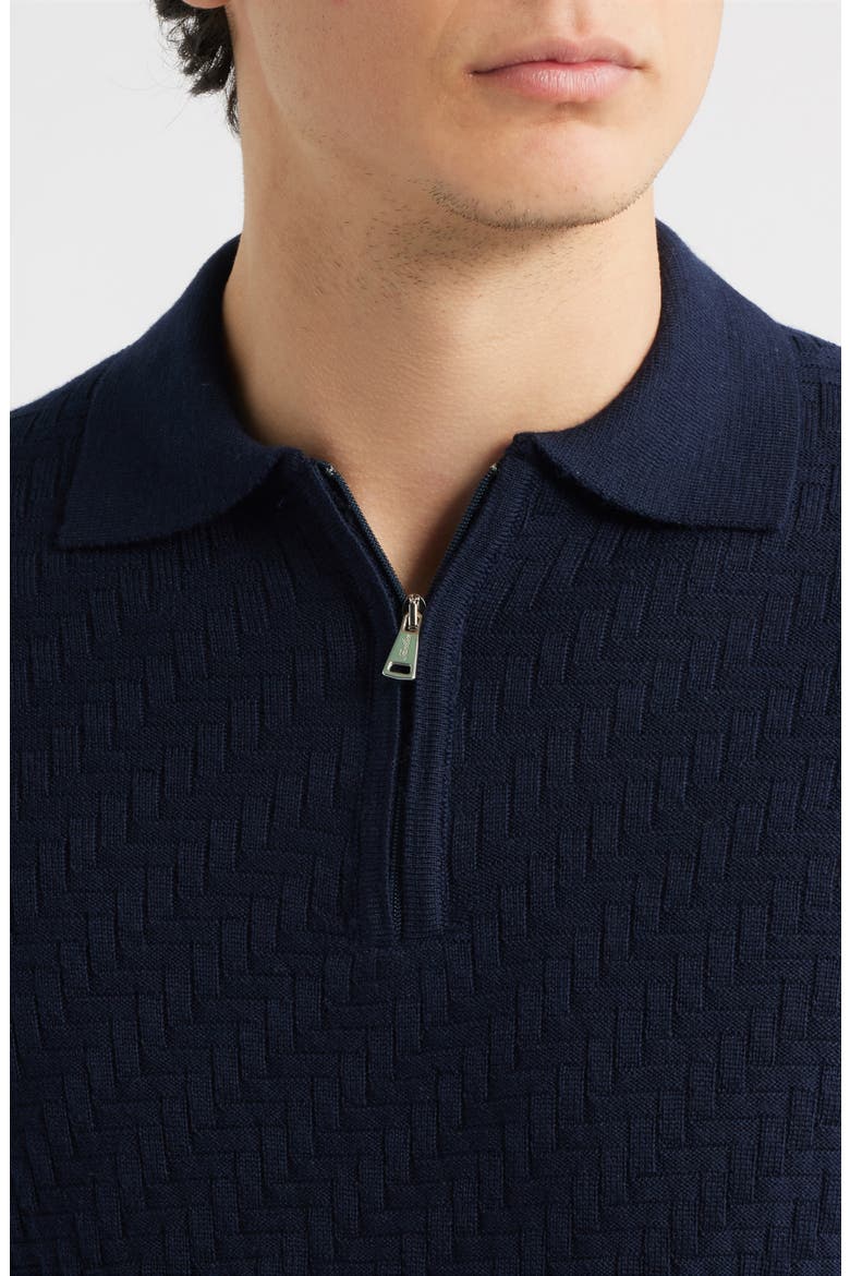 Basket Weave Stitch Long Sleeve Cashwool® Quarter Zip Polo Sweater, Alternate, color, NAVY