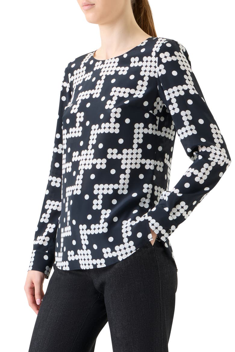 Dot Print Silk Boat Neck Top, Alternate, color, BLACK-CREAM