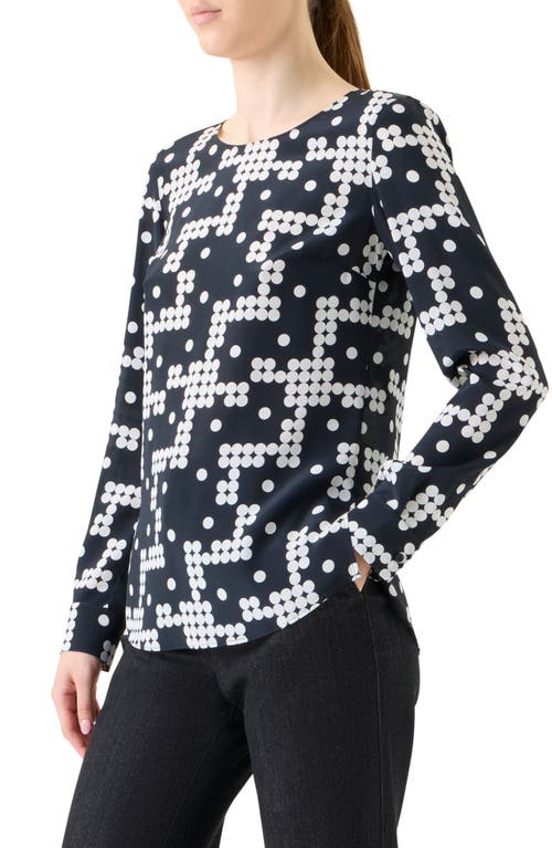 Akris Punto Dot Print Silk Boat Neck Top In Blue
