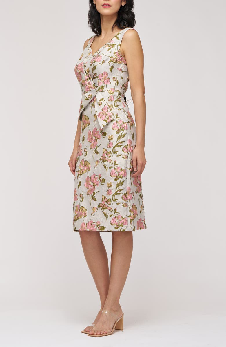 JS Collections Veda Bow Sheath Cocktail Dress, Alternate, color, Pink/ Green