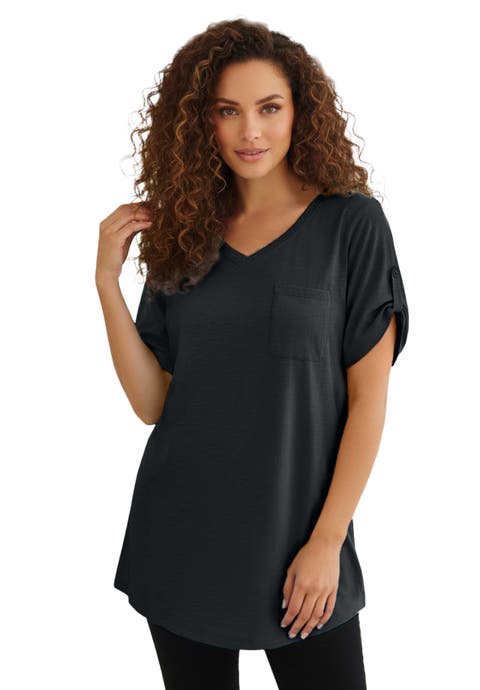 Plus Size Slub V-Neck Boyfriend Tunic Top (Plus)