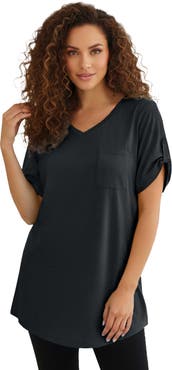 Roaman's Plus Size Slub V-Neck Boyfriend Tunic Top