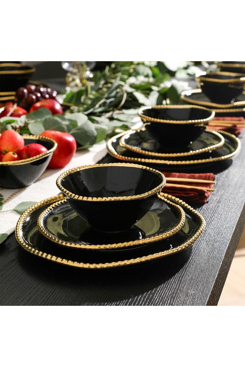 Akoya Porcelain 12-Piece Dinnerware Set, Alternate, color, Black