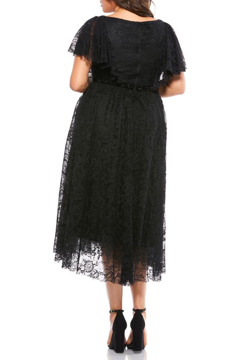 Flutter Sleeve Lace Midi Cocktail Dress, Alternate, color, BLACK
