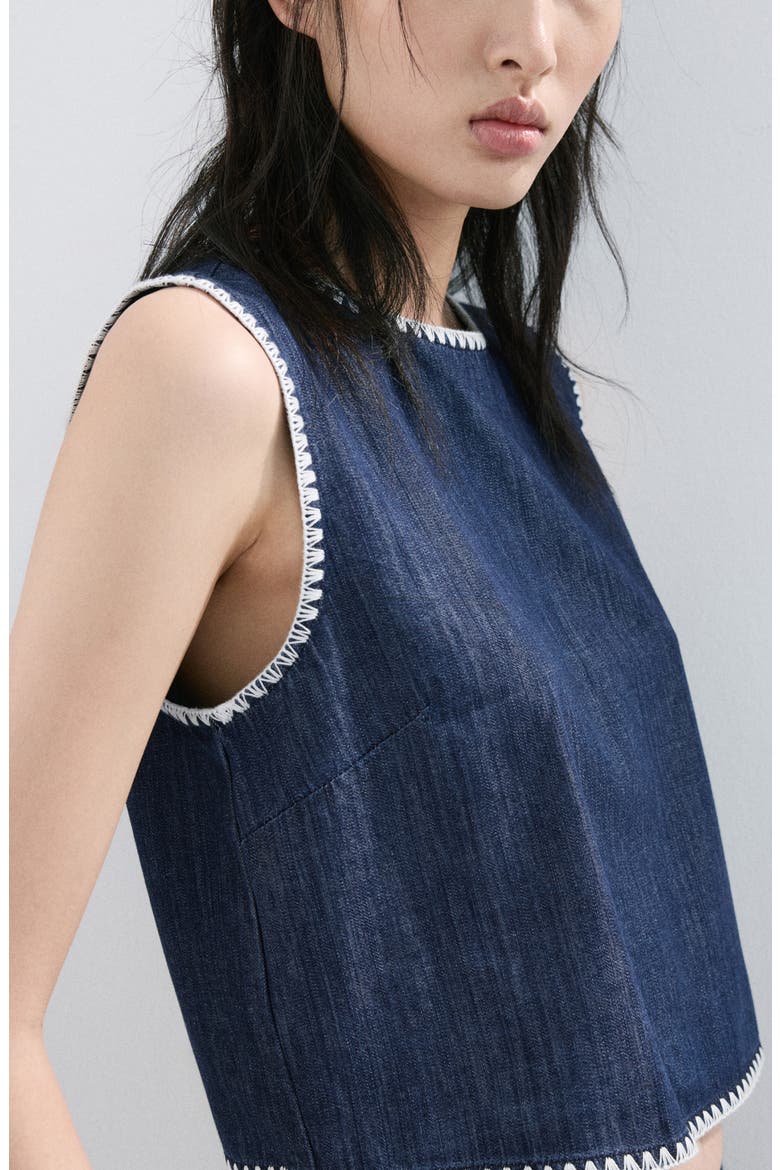 Whipstitch Detail Denim Tank, Alternate, color, OPEN BLUE