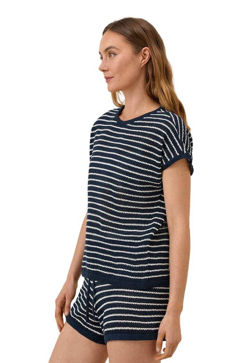 Beachside Linen Short Sleeve Top Made with Organic Cotton, Alternate, color, Capri Stripe