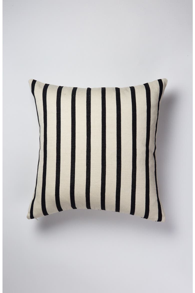 Santiago Black and Natural White Grid Handwoven Cotton Square Throw Pillow, Alternate, color, Multi