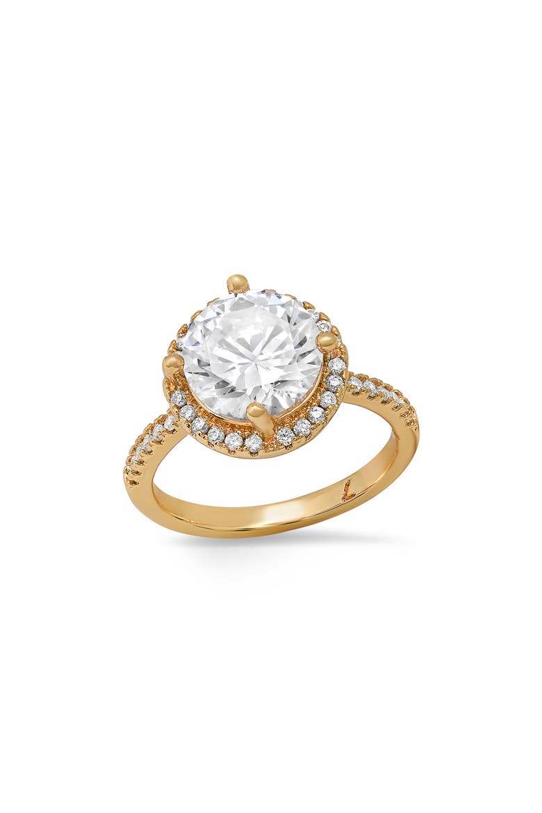 18k Gold Plated Simulated Diamond Halo Ring, Main, color, GOLD