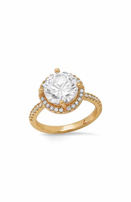 18k Gold Plated Simulated Diamond Halo Ring